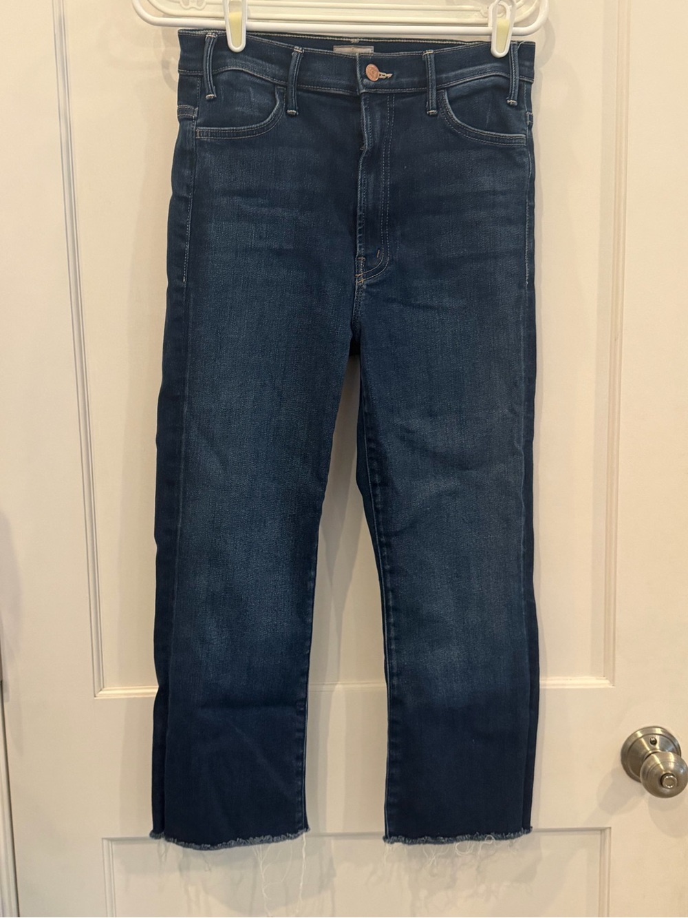 MOTHER The Hustler Ankle Fray Denim Blue Jeans Pants High Rise, size 28
